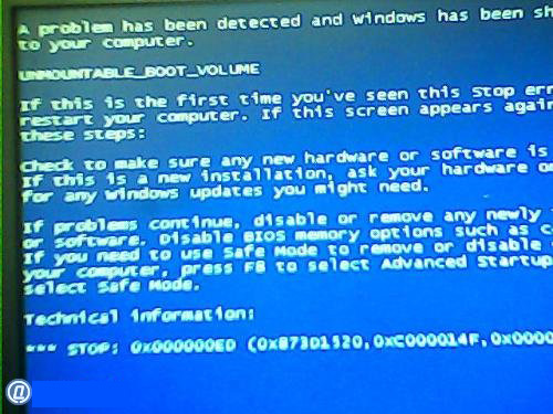 蓝屏stop:0X000000ED错误代码怎么解决？