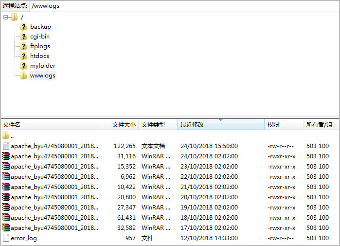 登录FTP，找到网站日志文件