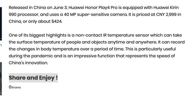 荣耀Play4 Pro测温版海外走红：二手卖999刀，远超iPhone 11