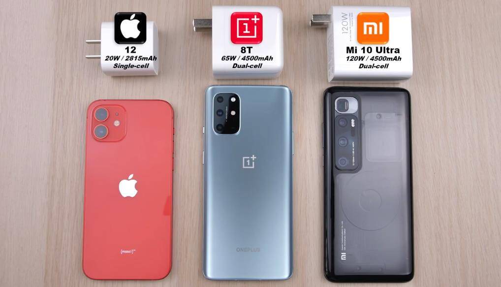 苹果12、一加8T、小米10Ultra充电实测