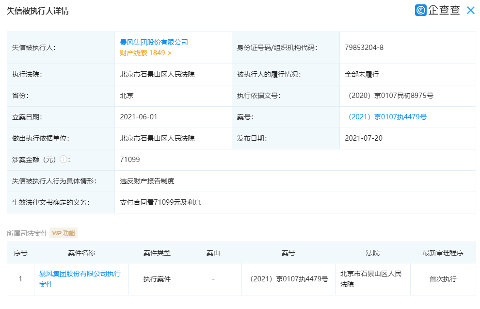 暴风集团及其法定代表人冯鑫再被限制高消费