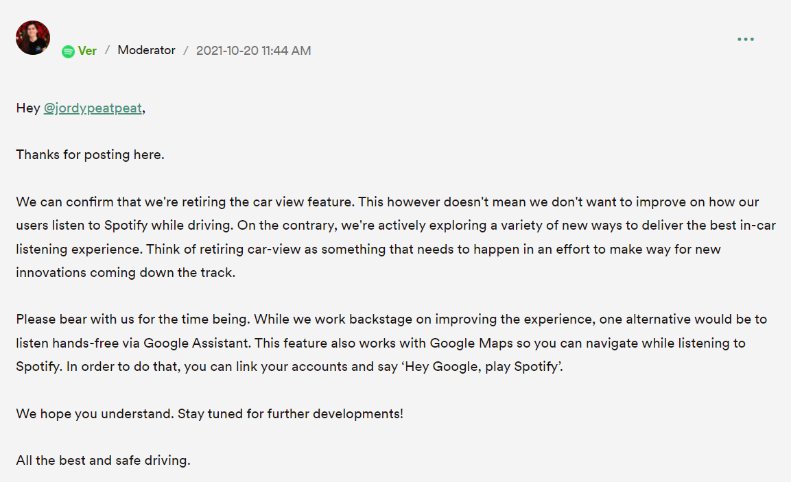 Spotify App 宣布取消“驾驶模式”功能,将提供更好的替代方案