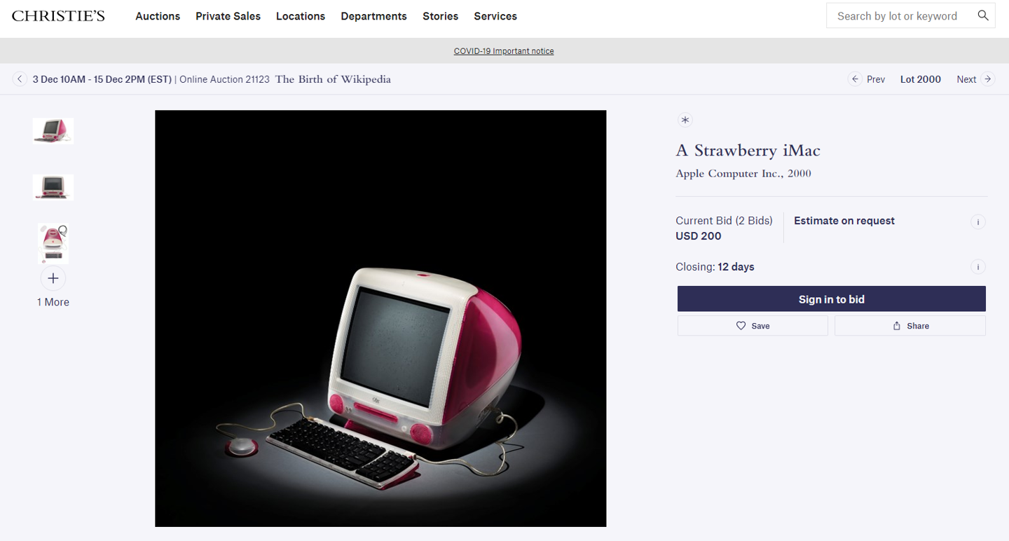 维基百科首个词条“Hello, World!”将以 NFT 形式拍卖,还有创始人用的 iMac 电脑