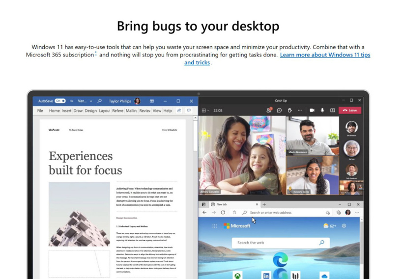 “如何诚实地宣传 Win11?”网友 P 图调侃微软:为你带来 bug 和麻烦