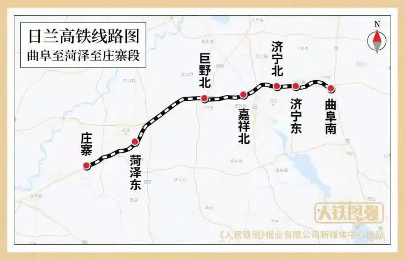 日照至兰考高速铁路曲阜至菏泽至庄寨段线路图