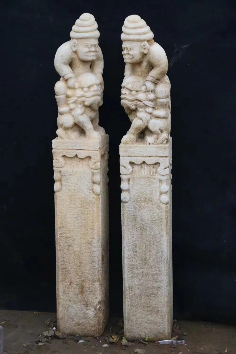 胡人驯兽拴马桩 汉白玉