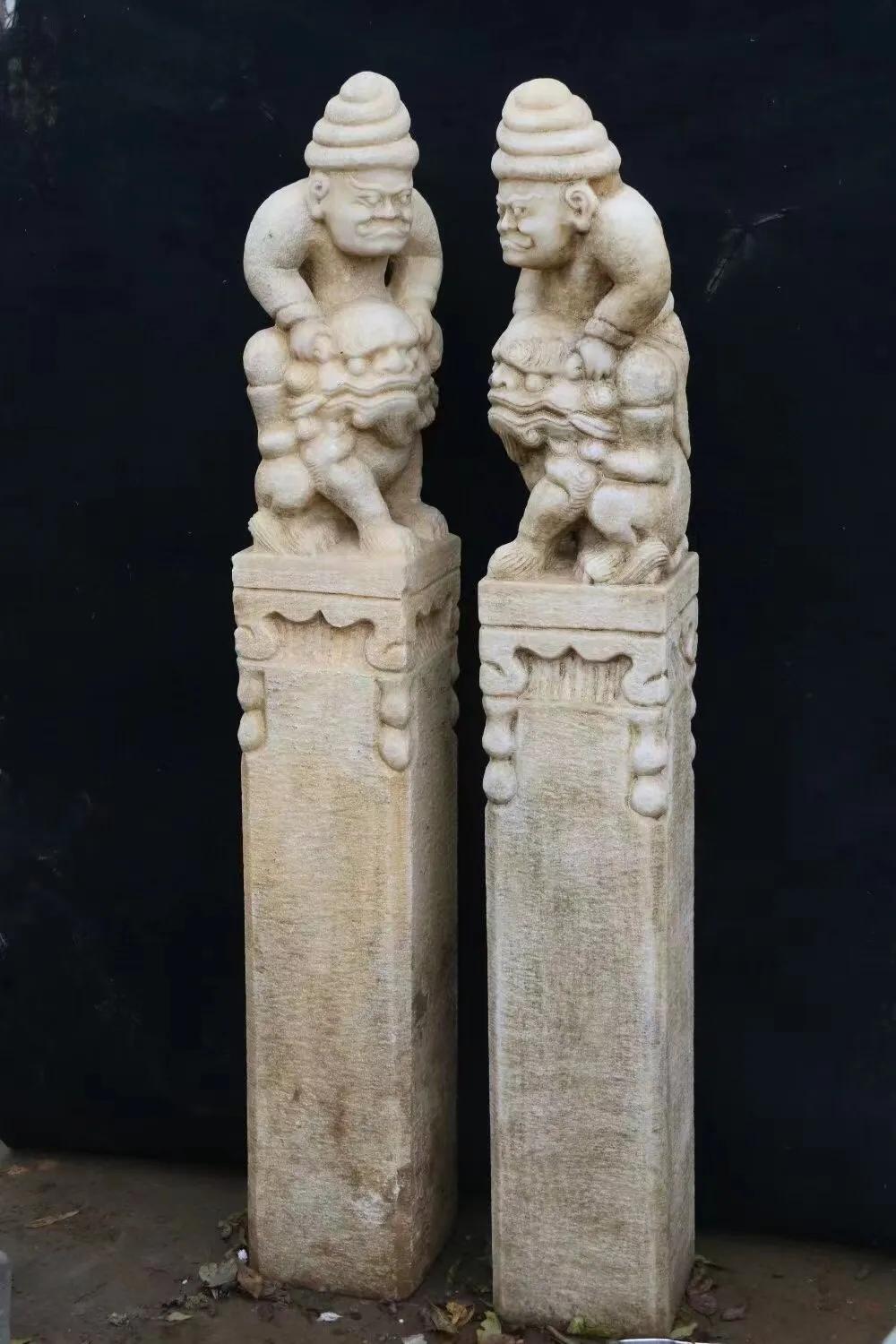 胡人驯兽拴马桩 汉白玉