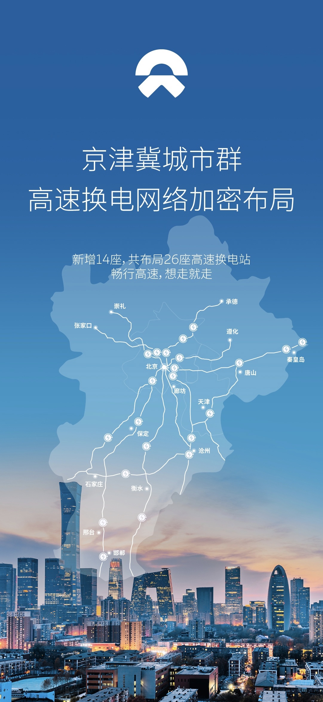 蔚来浙江高速换电网络正式打通,共布局 44 座高速换电站,连接全省 11 座地级市