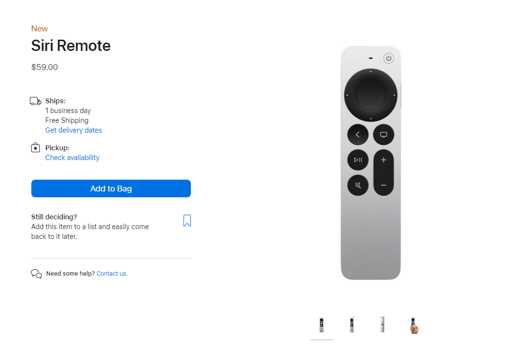 苹果 2022 款 Apple TV 4K 包装盒不包含 Siri 遥控器 USB-C 充电线(巴西除外),需单独购买