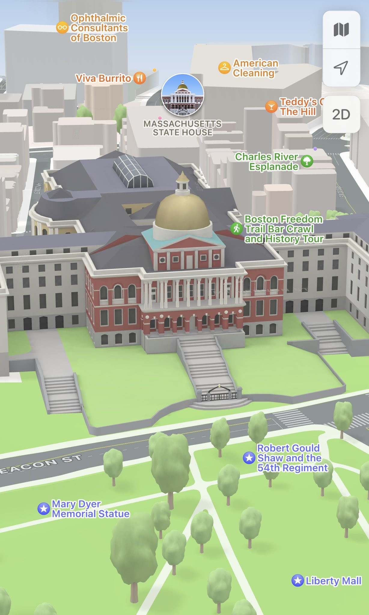 树木、人行道都已建模可见,苹果 Apple Maps 应用为波士顿上线 3D 地图模型